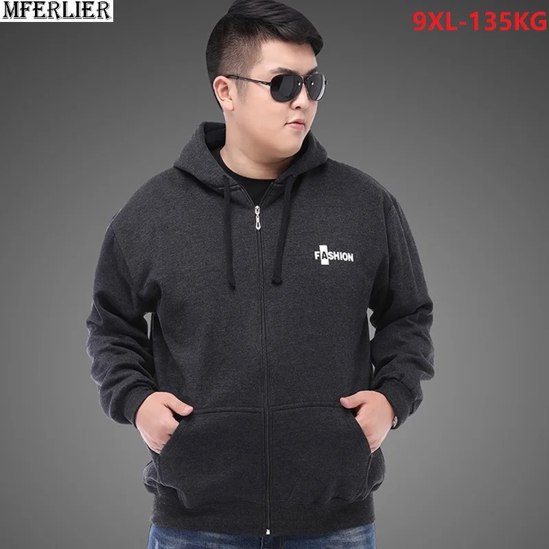 

men Sweatshirts hipster Hoodies zipper fleece warm plus large size big 7XL 8XL 9XL winter hooded sportwear cotton pocket coat 48