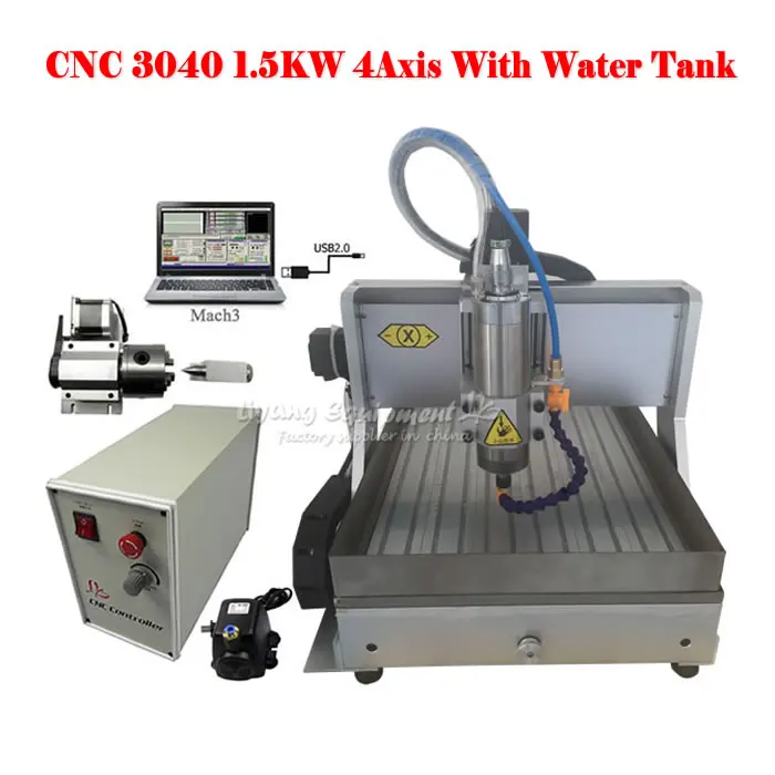 USB порт LY CNC 3040 Z VFD кВт 4 осевой фрезерный станок с ЧПУ резервуаром для воды