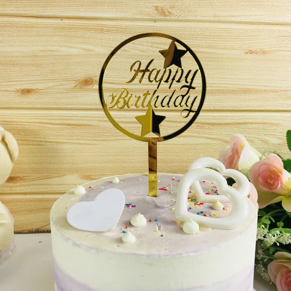 

Happy Birthday with two stars Cake Topper, Birthday party Color Acrylic Cake Topper, Birthday party decoration Supplies