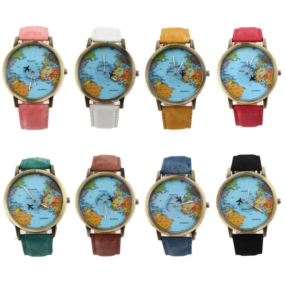 

Mens watches top brand luxury World Travel Map Leather Casual Quartz women Watches Hot Selling Geneva Clock Relojes hombre 2017