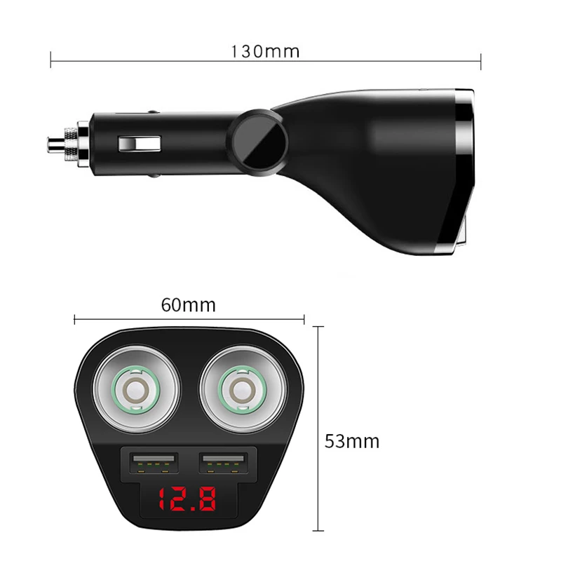 120W 3.4A Dual USB Автомобильное зарядное устройство прикуриватель адаптер с дисплеем напряжения 2 гнезда 12 V/24 V сплиттер штекер(черный