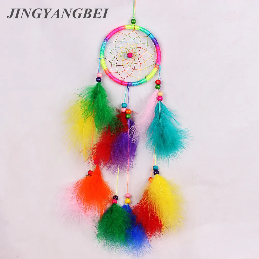 

Colorful Dream Catcher Hanging with Feathers Net India Style Round wreath Home wall window Decoration