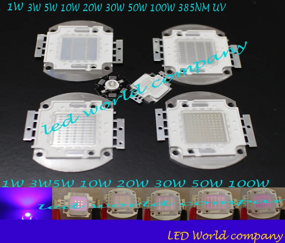 

3w 5w 10w 20w 30w 50w 100w UV led chip,Ultra Violet High power LED Chip365nm 375nm 385nm 395nm 405nmLED Ultra Violet light