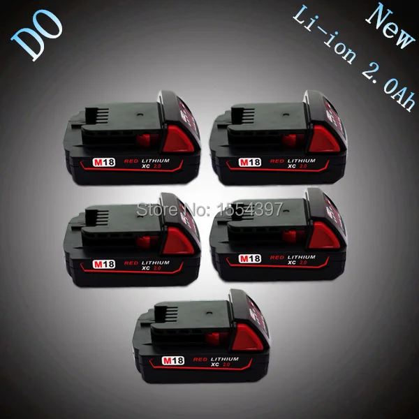 

5PCS 18V Lithium Ion 2000mAh Rechargeable Power Tool Battery Replacement for Milwaukee M18 XC 48-11-1820 M18B2 M18B4 M18BX Li18