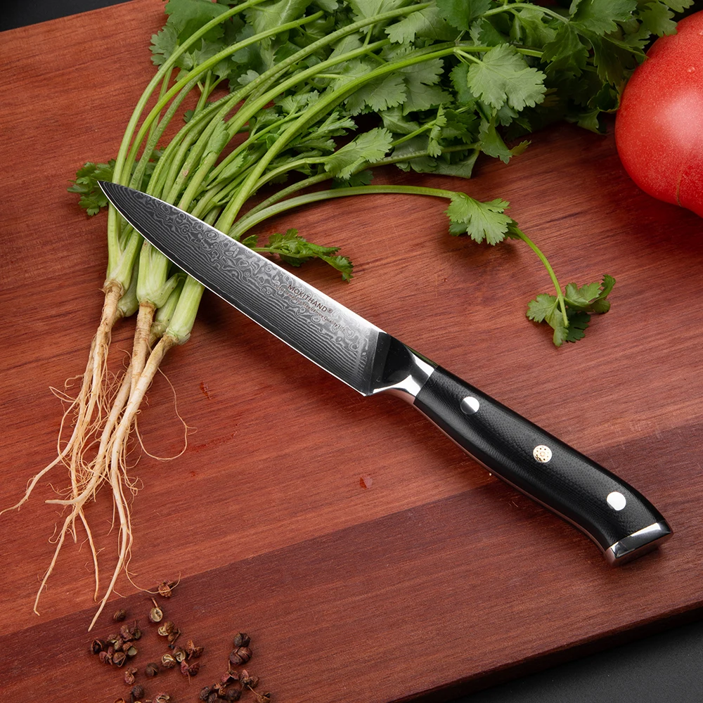 Mokithand 5 дюймов Дамасские универсальные ножи высокоуглеродистые 67 слоев японский VG10 кухонный нож шеф-повара острый Японский стальной нож для пилинга