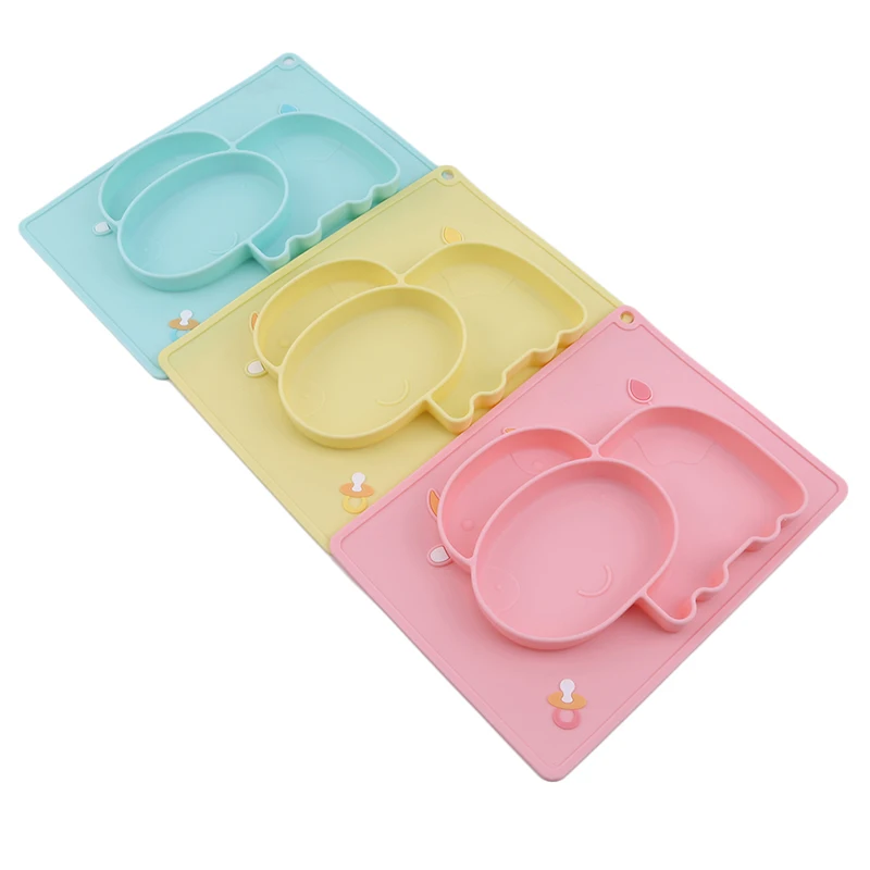 1PC Cute Baby Silicone Placemat Partition Plate Non-slip Feeding Board For Children Feeding Bowl