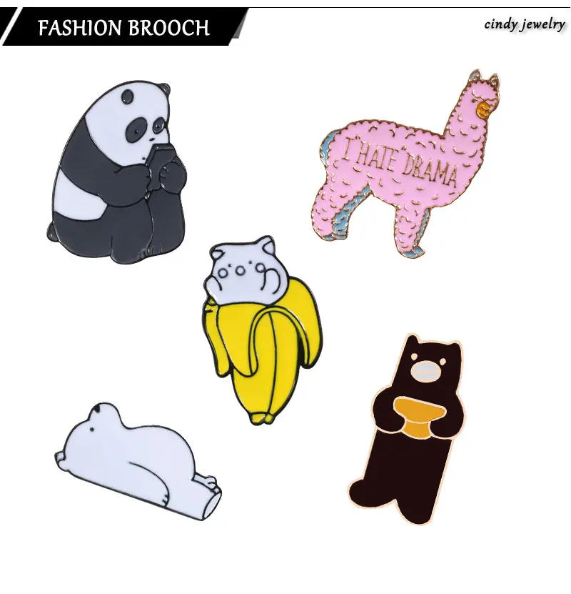 1 PC Animal Brooches Pin Badges Panda Ice Bear Banana sheep Eating melon cute Lapel denim Hat metal enamel Pins Icons jewelry