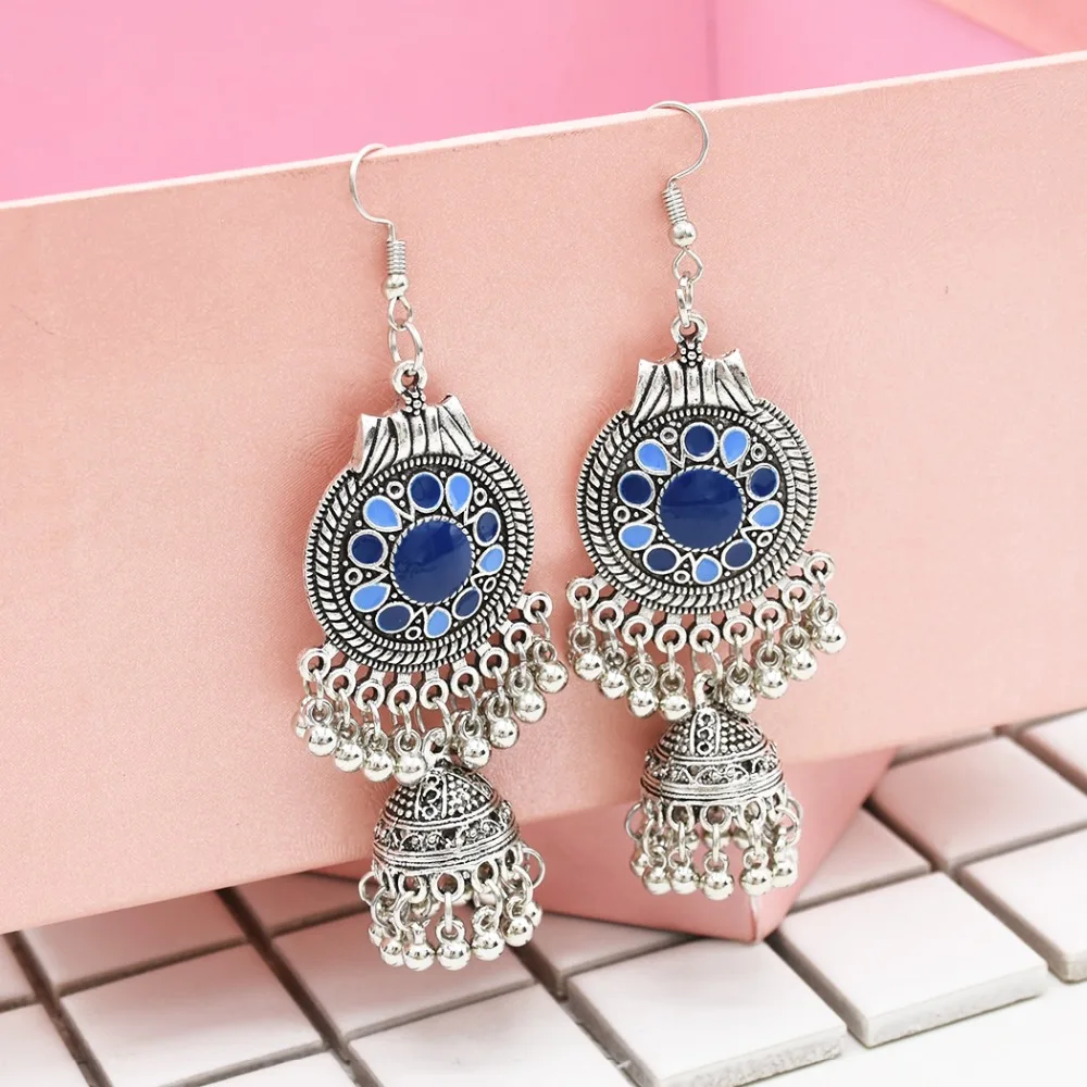 

Indian Ethnic Big Long Tassel Drop Earrings Silver Wedding For Girls Bridal Afghan Gypsy Bohemia Jhumka Jhumki Statement Jewelry