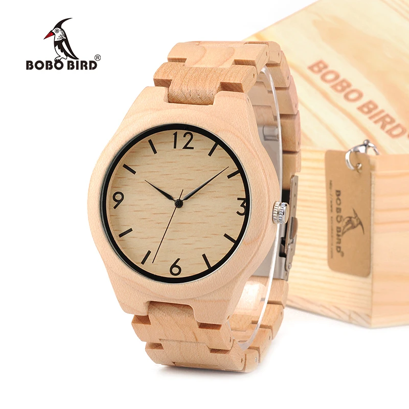 

BOBO BIRD H01 Men's Design Maple Wood Wristwatch With Maple Strap Men's Quartz Watch Japanese Movement in Gift Box