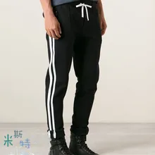 27-44 Для мужчин одежда стилист моды случайные шить черный белый трикотажные обтягивающие штаны Брюки Большие размеры костюмы