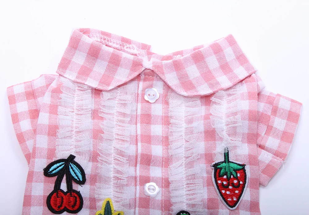 Собака рубашка, одежда, рубашка в клетку и фруктовым дизайном кота футболка со щенком; сезон лето Одежда для девочек 3 цветов