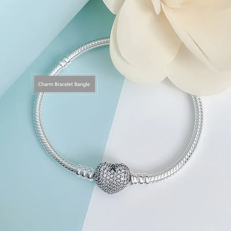 

2019 NEW Charm logo Carving silver snake chain 925 bangle pandoras bracelets for women DIY gifts,Spring Garden Collections