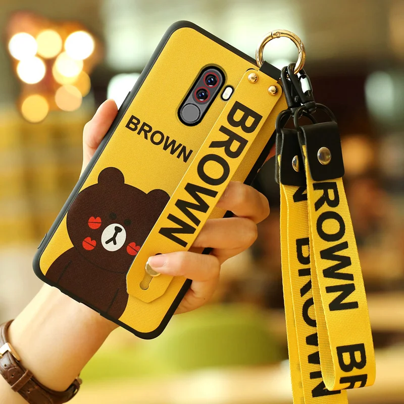 Фото Xiaomi Pocophone F1 case ALIVO Cartoon 3D cute bear pig Full Protection Silicon Fitted Case+Wrist lanyard for pocophone f1 Cover |