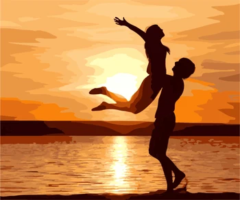 

Frameless Pictures Painting By Numbers Digital Oil Painting On Canvas decorative picture love in the sunset