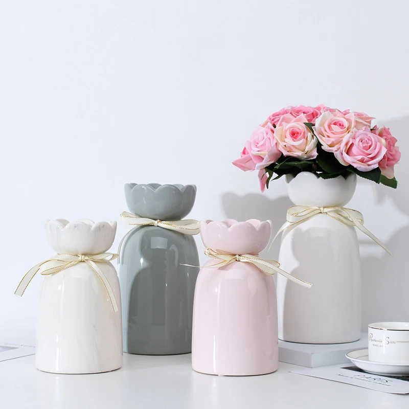 Simple modern INS style bow ceramic vase home decoration flower vase