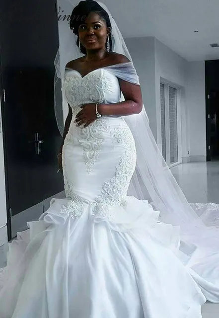 C V Elegant Satin Vintage Mermaid Wedding Dress With Long Wrap Pure C V Elegant Satin Vintage Mermaid Wedding Dress With Long Wrap Pure White Lace Embroidery African