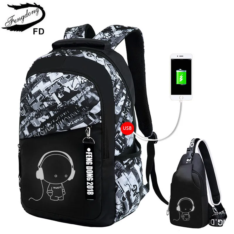 FengDong boys school bags letters waterproof large backpack for teenagers high school...