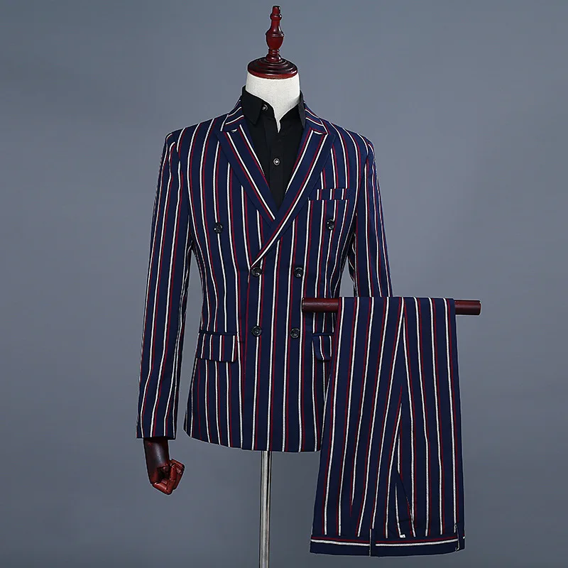 Simple Formal Suits Men 2019 Long Sleeve Dress Mens Casual Prom For Blue Stripes Suit Slim Fit Clothing Two Piece Set Coat Pants Simple Formal Suits Men 2019 Long Sleeve Dress Mens Casual Prom For Blue Stripes Suit Slim Fit Clothing Two Piece Set Coat Pants