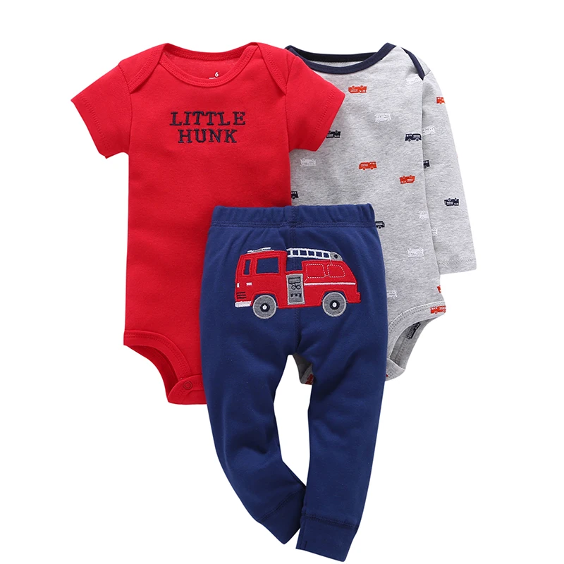 2018 baby clothes red little hunk letter print short sleeves romper+pant car model clothing set for 0-24m newborn baby boy
