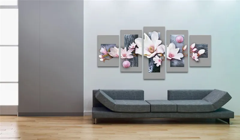 Modular Painting Home Decor Living Room 5 Pieces Flowers Orchids Pictures Prints Elegant Magnolia Canvas Poster Wall Art Framed