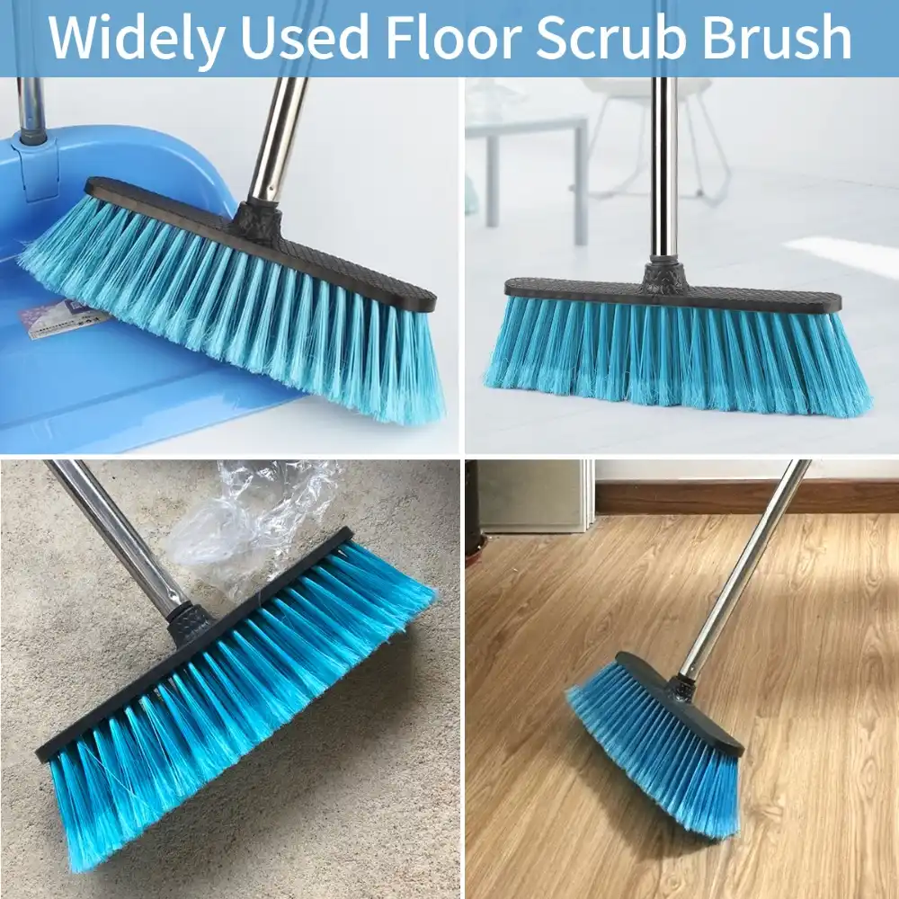 Floor Cleaning Broom with Adjustable Long Handle Stiff Bristle Grout