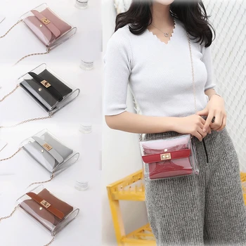 

Fashion Lady Shoulders PU Jelly Package Letter Purse Mobile Phone Messenger Bag Mini Transparent