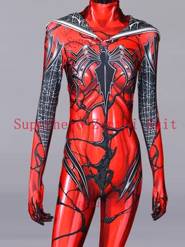 

Gwen Stacy Carnage Symbiote Costume 3D Printed Zentai Spider Gwen Cosplay Suit Spandex Carnage Gwen Bodysuit include glasses