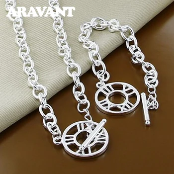 

925 Silver Jewelry Set Round Necklaces Bracelets Set For Women Jewelry Gifts