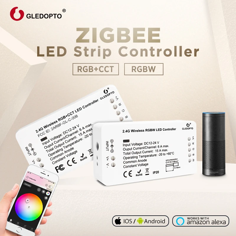 G светодиодный OPTO DC12-24V RGB+ CCT/rgbw Zigbee смарт-светодиодный пульт управления голосовым управлением с Echo plus smartThings ZIGBEE 3,0 HUB