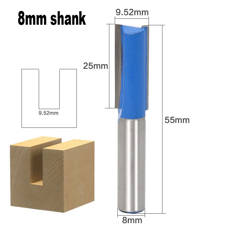 1PC 8mm Shank high quality Short Straight/Dado Router Bit Set 3/8