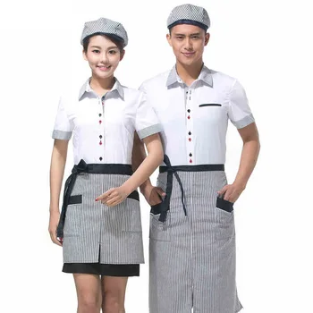 

(10 set-Shirt&Apron) hotel restaurant workwear waiter and waitress clothes chateau uniforms with apron by