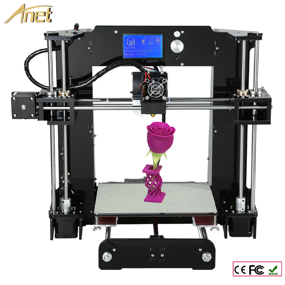 9 Rolls Filament 16GB SD Card Tools As Gift Aluminium Hotbed Anet A6 3D Printer DIY Kit Reprap Prusa i3 DIY Size220*220*250mm