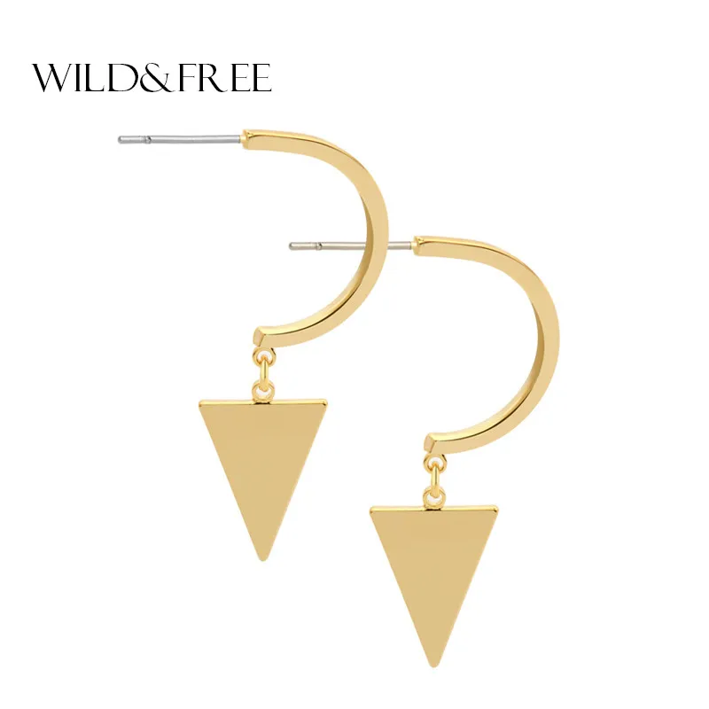 

Women Simple Triangle Pendant Stud Earrings Jewelry Fashion High Quality Copper Gold Silver Color Stud Earrings For Women Gift