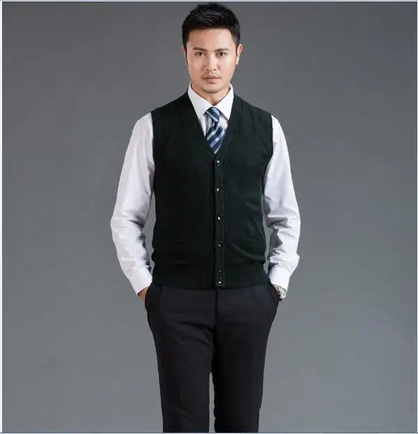 중년 남성 스웨터 조끼, 깊은 v넥 일반 캐시미어 가디건 코트, 민소매, 새로운 가을 패션