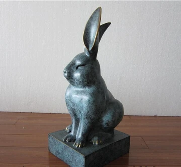 

JP S1151 Abstract Decoration Copper Bronze Sculpture Auspicious Zodiac Hare Rabbit Statue B0403