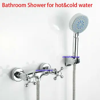 

Bathroom Hand Shower Set Complete Europe Double Handle Shower Faucet with shower head hose holder accessories banheriro chuveiro