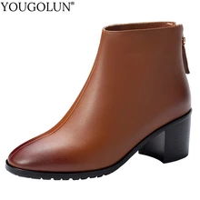 Cow Leather High Heel Ankle Boots Women New Spring Autumn Ladies Square Heels A246 Fashion Woman Zipper Black Brown Shoes Boots new suede leather women 7cm high heels boots woman spring autumn ankle boots woman ladies dress shoes size 42 black gray khaki