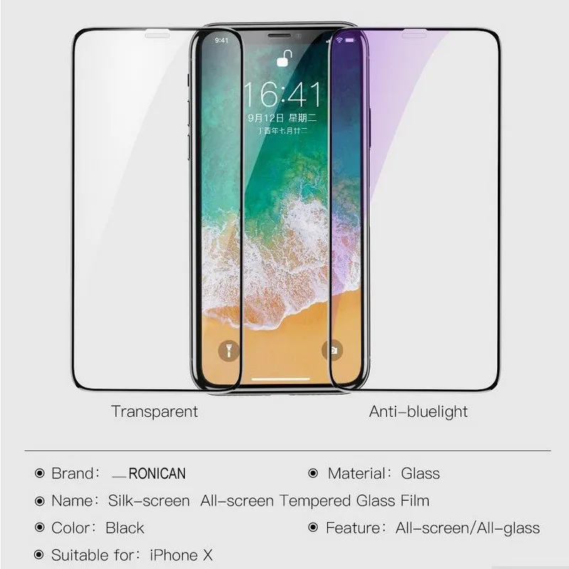 RONICAN полное покрытие закаленное стекло для iPhone XS протектор экрана 3D защитное стекло пленка для iPhone X 10 на iPhone X 5,8 дюймов
