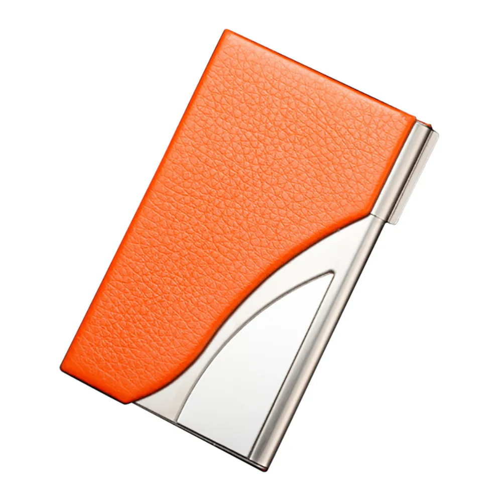 Кожаный чехол для визиток с визитницей из нержавеющей стали, Прямая поставка, Apr27 - Цвет: Оранжевый