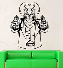 Creativa Cráneo Cabeza Texas Vaquero Con Pistolas Salón Etiqueta de La Pared Casero Mural de La Moda Especial Art Decor Extraíble DecalM-58