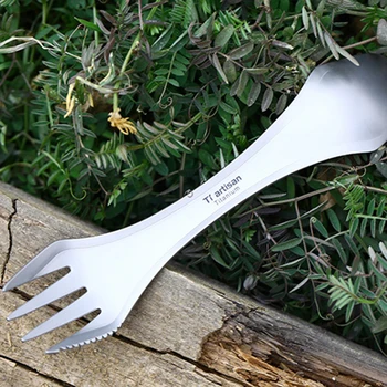 

Tiartisan 3 In 1 Titanium Spoon Fork Outdoor Tableware Lightweight Portable Climbing Camping Trip Travel Fork Cutlery Ta8100