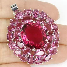 Hermosa Turmalina Rosa Creado SheCrown Partido de la Mujer 925 Colgante de Plata 42x32mm