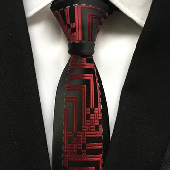 

Unique Designer Ties Fashion Skinny Necktie Black with Red Geometric Personality Pattern