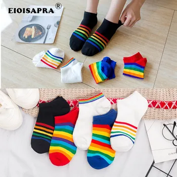 

[EIOISAPRA]85% Cotton Casual Creative Rainbow Stripes Ship Socks Women Personality Fashion Korea Harajuku Skateboarding Sox