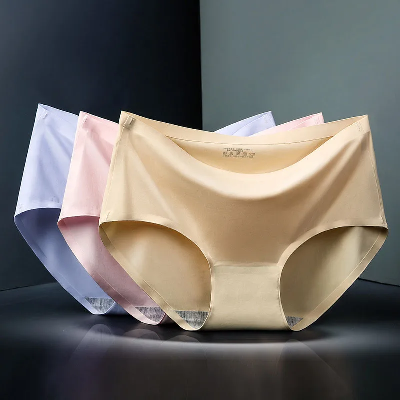 OLN Women's Seamless sexy Panties G String ice silky Intimates underwear women solid color middle waist fashion briefs hot sale