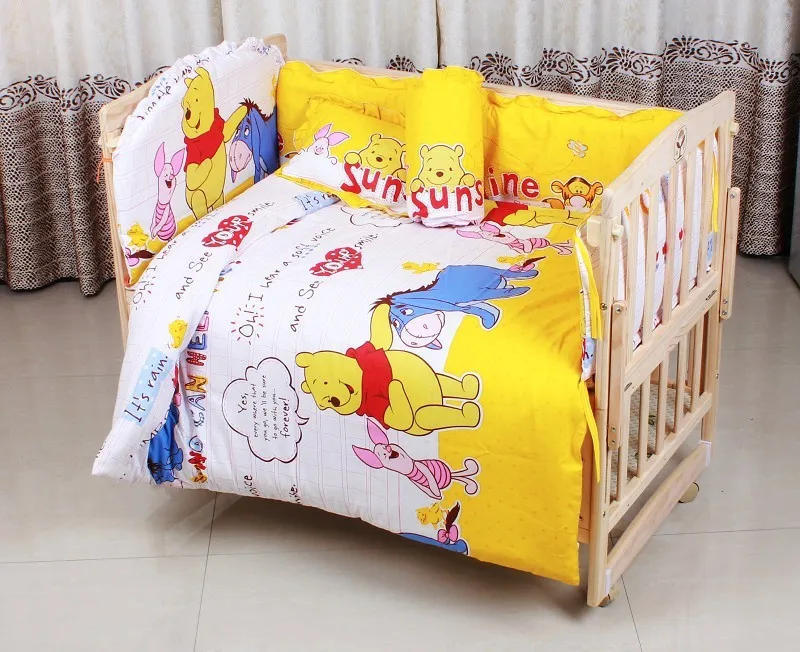 Promotion! 10PCS Bear Baby crib bedding set 100% cotton baby bedclothes (bumper+matress+pillow+duvet)