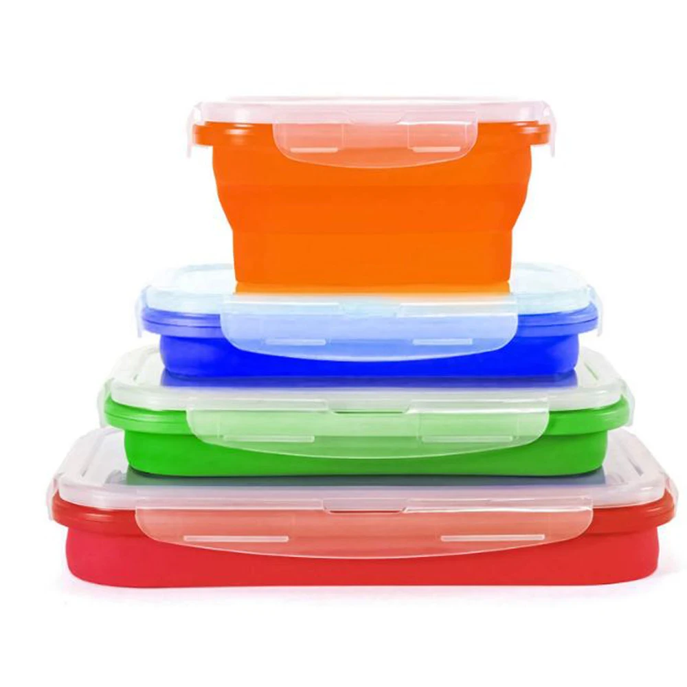 

Collapsible Silicone Lunch Box Food Storage Container Portable Bowl Colorful Picnic Camping Rectangle Outdoor Box