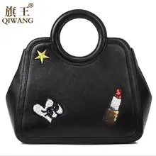 QIWANG 2016 new top quality women genuine leather bag fashion embroidery women handbags shoulder Messenger cowhide bag