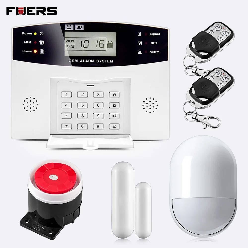 

Fuers DP500 433MHz Home Security GSM Alarm System Wireless LCD Display Voice Prompt SMS Wired Siren GSM Arm Alarm System Kits