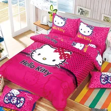 Bonjour Kitty Ensemble de Literie Enfants Coton Lit Ensembles Bonjour Kitty Housse de couette Drap de Lit Taie D’oreiller 4 pcs Lits Complet Reine Livraison gratuite